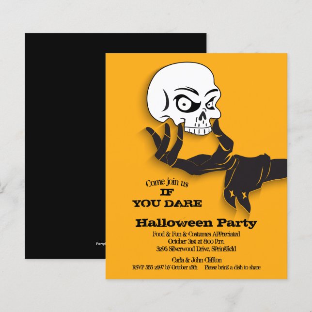 Invitations d'Halloween crâne Déplaisant budget (Devant / Derrière)