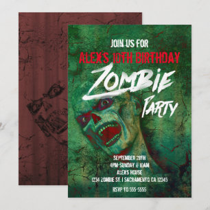 Invitations d'Halloween du Parti Zombie Vert