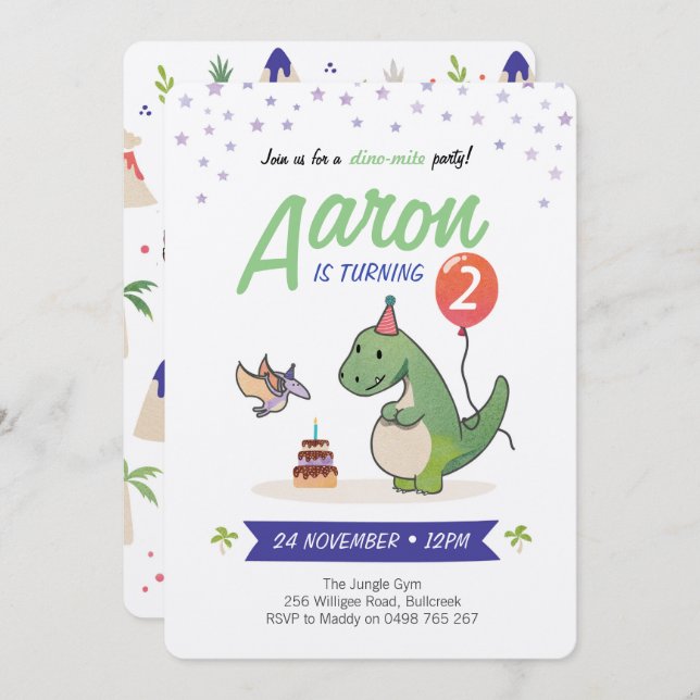 Invitations Dinosaur, invitations d'anniversaire g (Devant / Derrière)