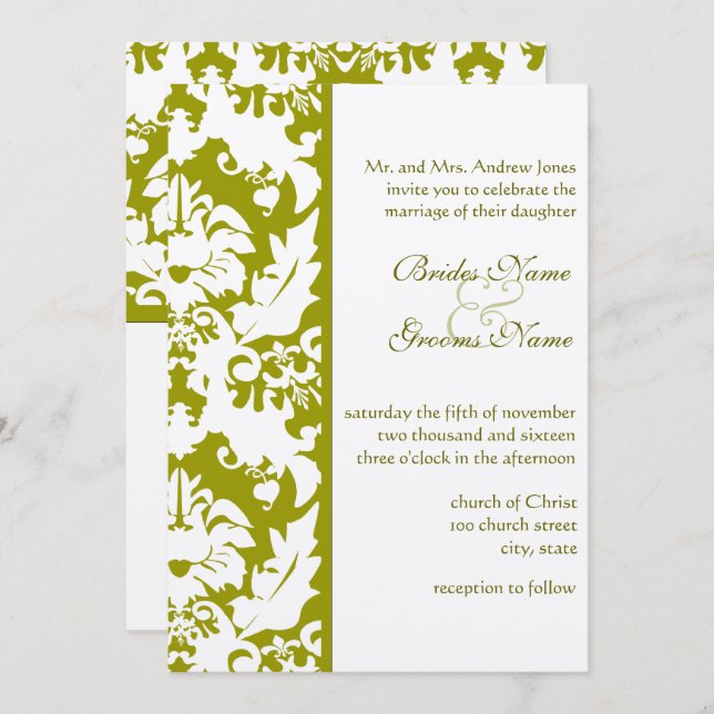 Invitations d'Olive Mariage damassé (Devant / Derrière)