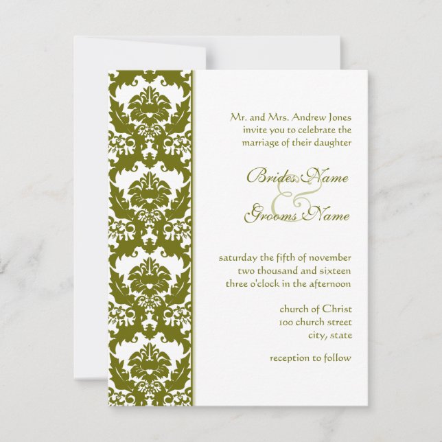 Invitations d'Olive Mariage damassé (Devant)