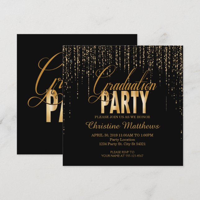 Invitations d'or de fête de remise des diplômes (Devant / Derrière)