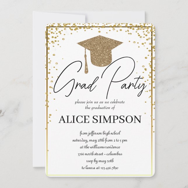 Invitations d'or simple à la fête de graduation (Devant)