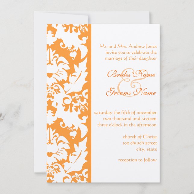 Invitations d'Orange Mariage damassé (Devant)