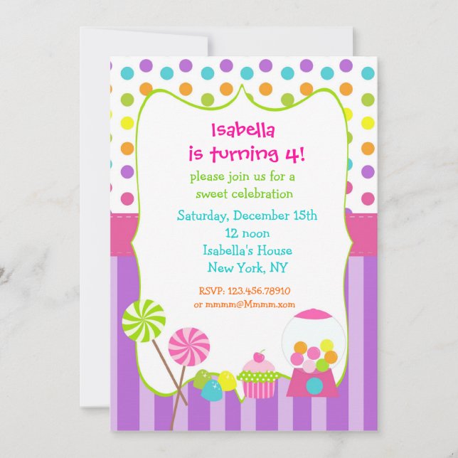 Invitations douces d'anniversaire de magasin de (Devant)