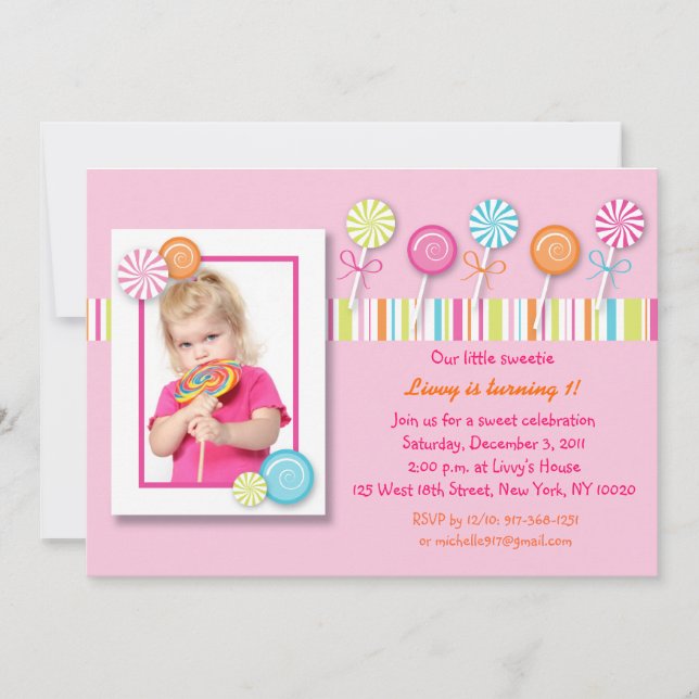 Invitations douces d'anniversaire de sucrerie de (Devant)