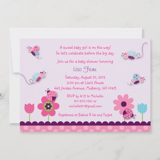 Invitations douces de baby shower d'insecte de (Devant)