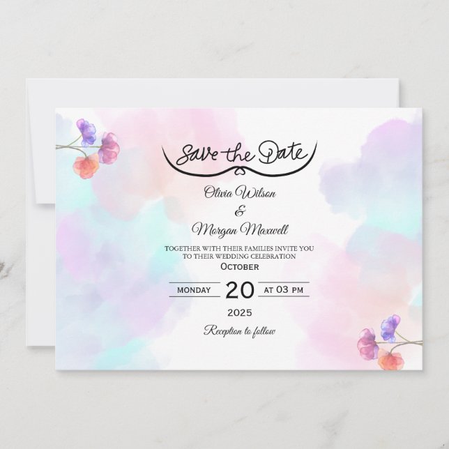 Invitations Dreamy Rose & Blue Wedding (Devant)