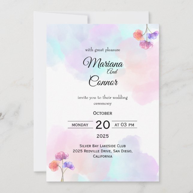 Invitations Dreamy Rose & Blue Wedding (Devant)