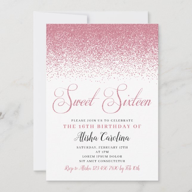 Invitations d'Sweet sixteen, or Rose (Devant)