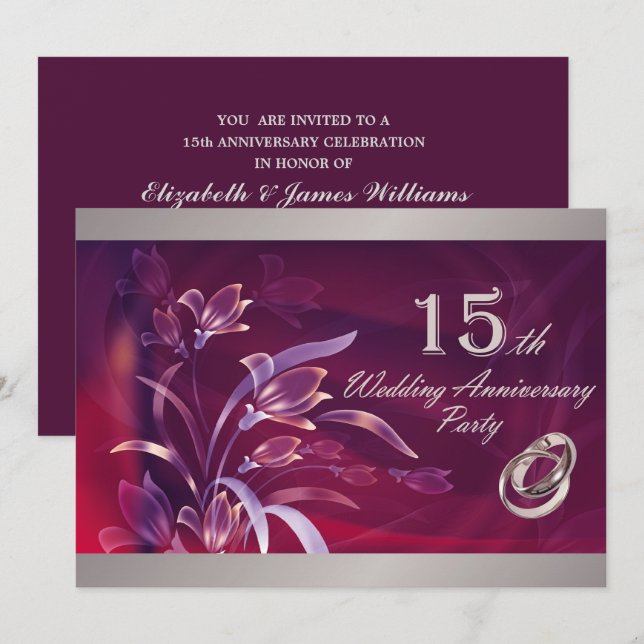 Invitations du 15e anniversaire du Mariage (Devant / Derrière)