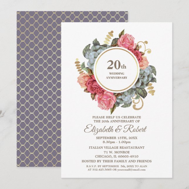 Invitations du 20e anniversaire du Mariage (Devant / Derrière)