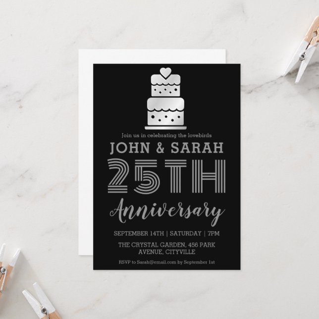 invitations du 25e anniversaire de mariage argent  (Devant/Arrière en situation)