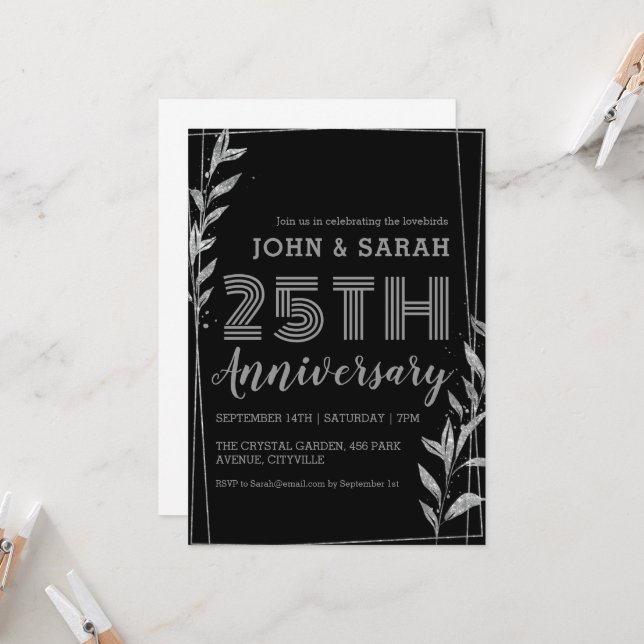 invitations du 25e anniversaire de mariage argent  (Devant/Arrière en situation)