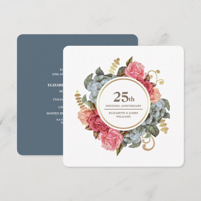 Invitations du 25e anniversaire du Mariage (Devant / Derrière)