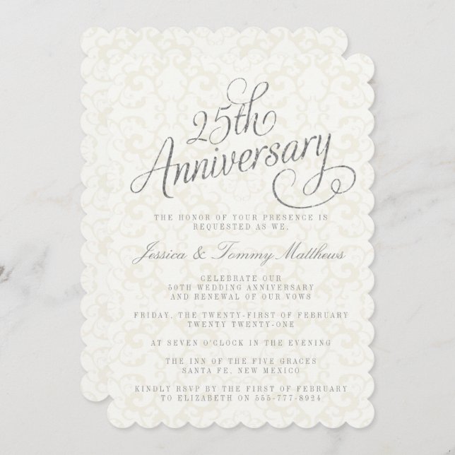 Invitations du 25e anniversaire du Mariage d'argen (Devant / Derrière)