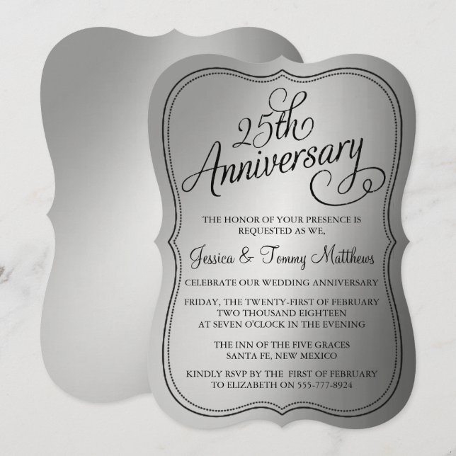 Invitations du 25e anniversaire du Mariage d'argen (Devant / Derrière)