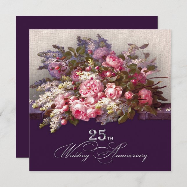 Invitations du 25e anniversaire du Mariage d'argen (Devant / Derrière)