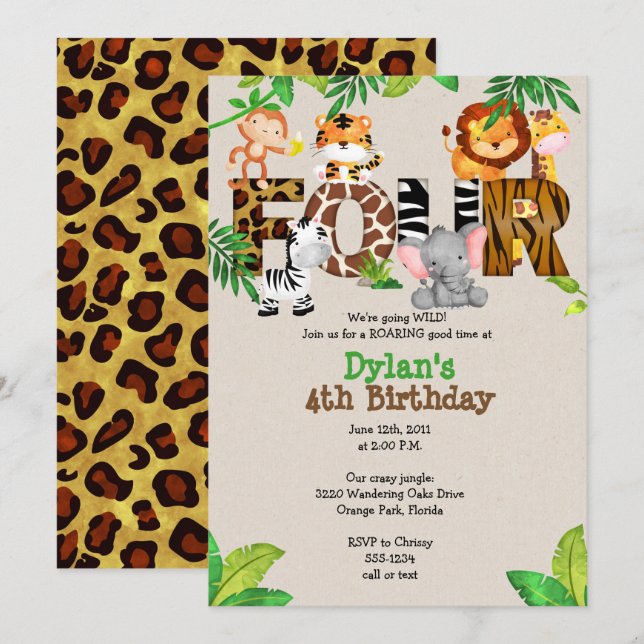 Invitations du 4 Anniversaire de la Jungle (Devant / Derrière)