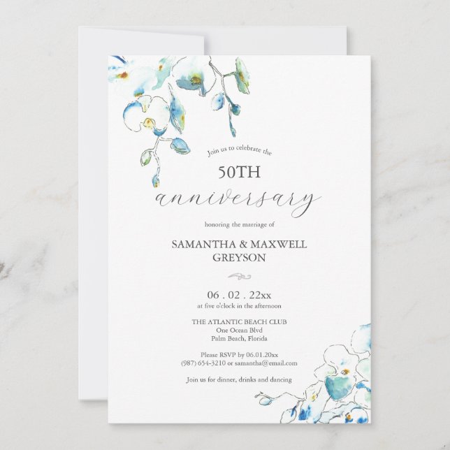 Invitations du 50e anniversaire du Mariage Fleurs  (Devant)