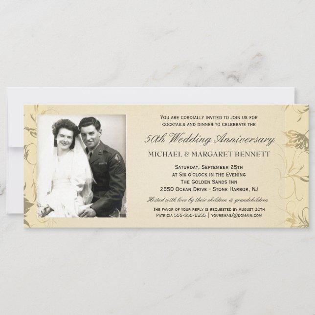 Invitations du 50e anniversaire - Floral victorien (Devant)