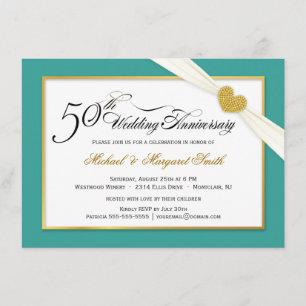 Invitations du 50e anniversaire - Turquoise et or