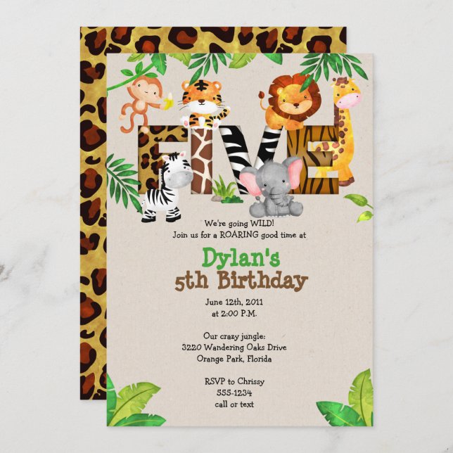 Invitations du 5e anniversaire de la Jungle (Devant / Derrière)