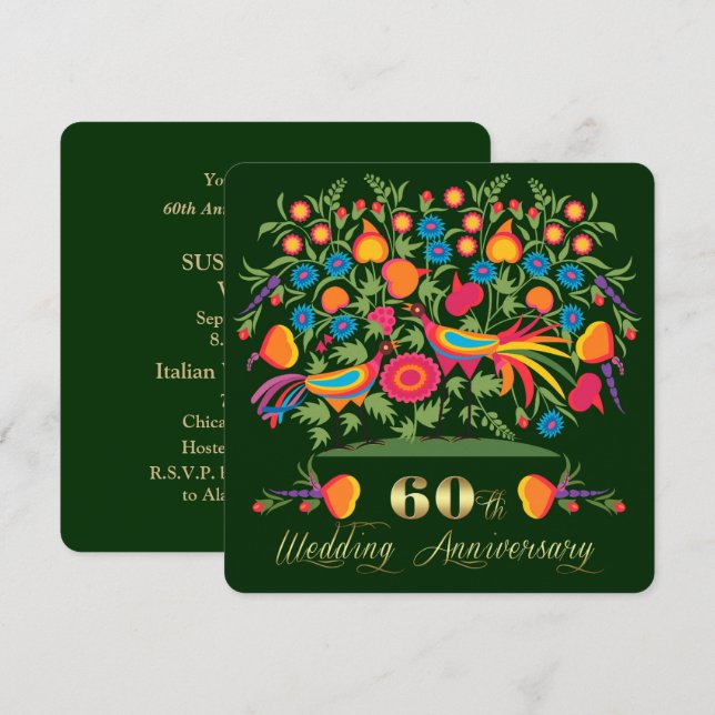 Invitations du 60e anniversaire du Mariage (Devant / Derrière)