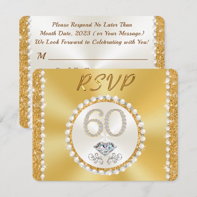 Invitations du 60e anniversaire, RSVP avec menu ou (Devant / Derrière)