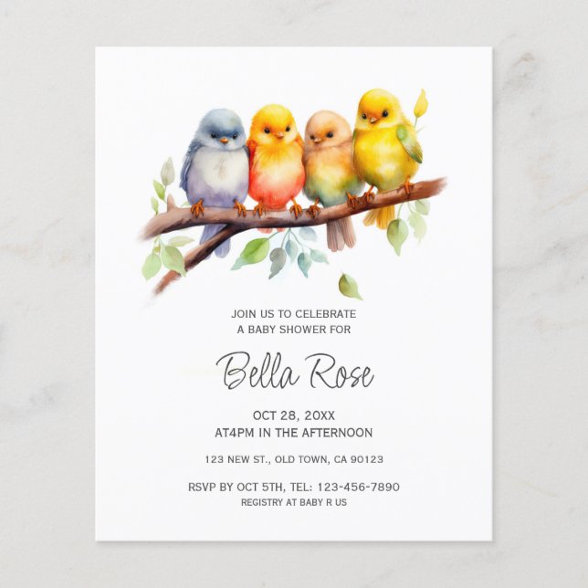 Invitations du Baby shower aux oiseaux mignons du  (Devant)