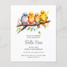 Invitations du Baby shower aux oiseaux mignons du