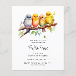 Invitations du Baby shower aux oiseaux mignons du