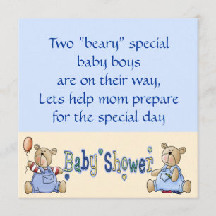 Invitations du Baby shower Beary Special Twin Boy