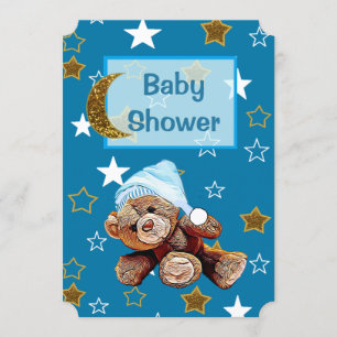 Invitations du Baby shower Blue and Gold Moon and