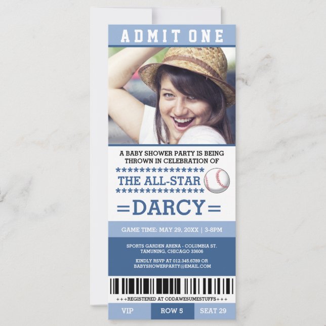 Invitations du Baby shower de base-ball bleu (Devant)