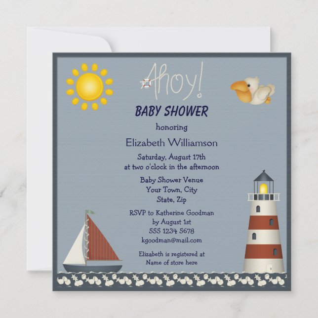 Invitations du Baby shower Nautical Lighthouse & S (Devant)