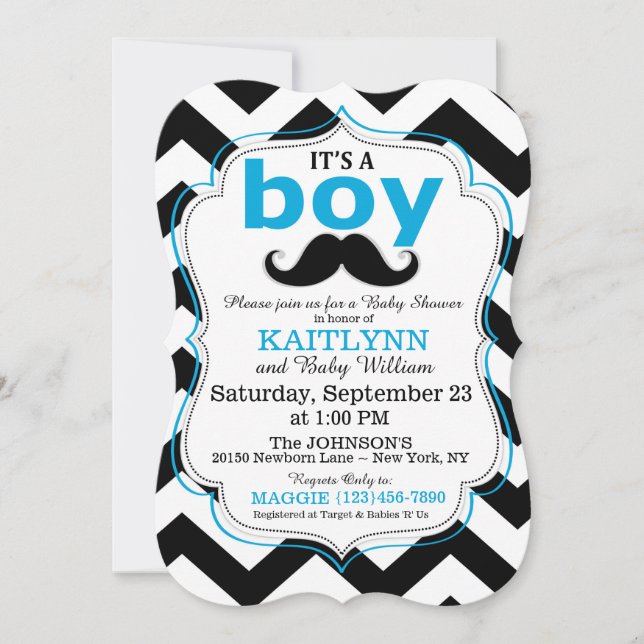 Invitations du Baby shower pour imprimeurs Mustach (Devant)
