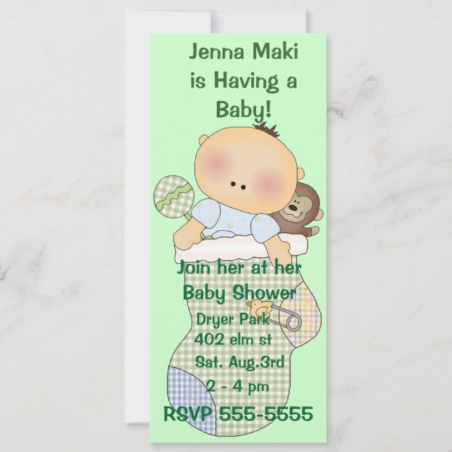 Invitations du Baby shower vert (Devant)