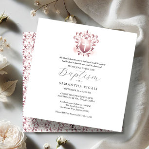 Invitations du baptême carré Rose religieux