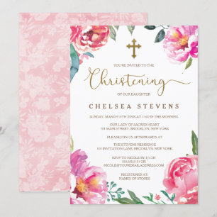 Invitations du baptême Pies roses