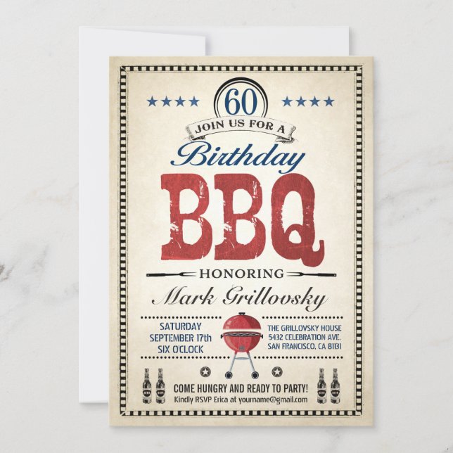 Invitations du barbecue du 60e anniversaire (Devant)