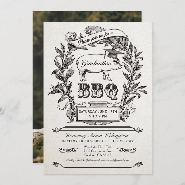 Invitations du barbecue - Vintage suprême (Devant / Derrière)