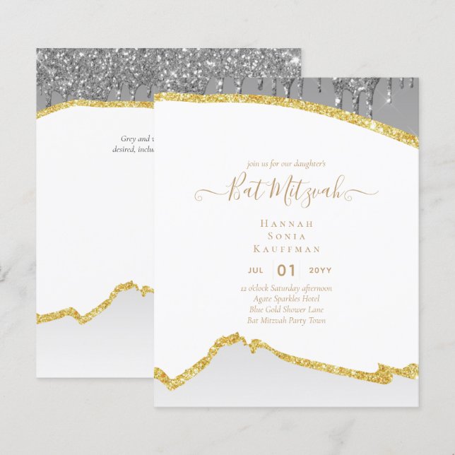 Invitations du BAT MITZVAH de Parties scintillant  (Devant / Derrière)