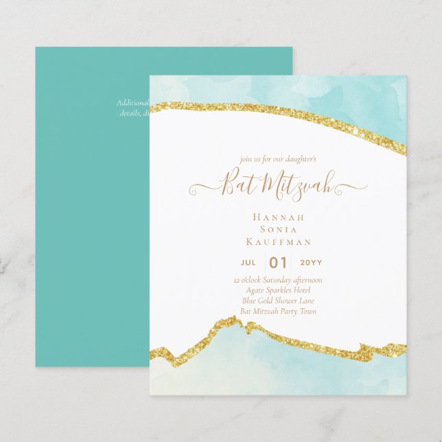 Invitations du BAT MITZVAH de Parties scintillant  (Devant / Derrière)