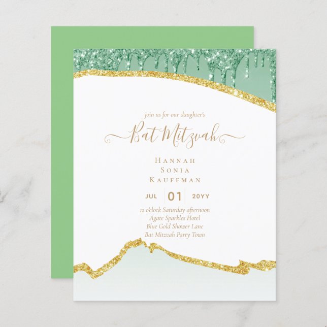 Invitations du BAT MITZVAH de Parties scintillant  (Devant / Derrière)