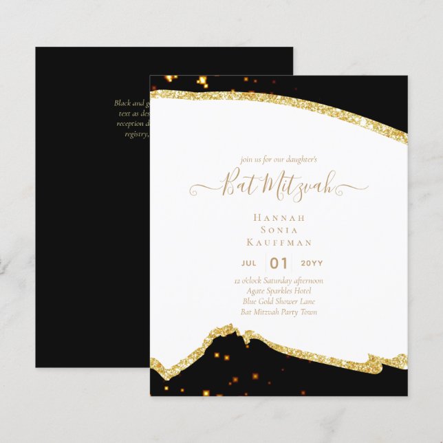 Invitations du BAT MITZVAH de Parties scintillant  (Devant / Derrière)