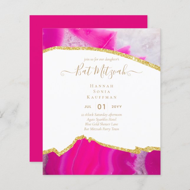 Invitations du BAT MITZVAH de Parties scintillant  (Devant / Derrière)