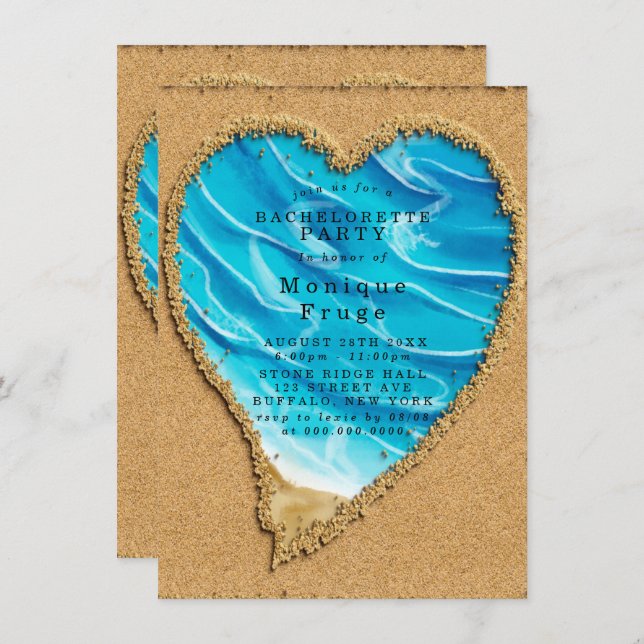 Invitations du Beach and Sand Heart Bachelorette P (Devant / Derrière)
