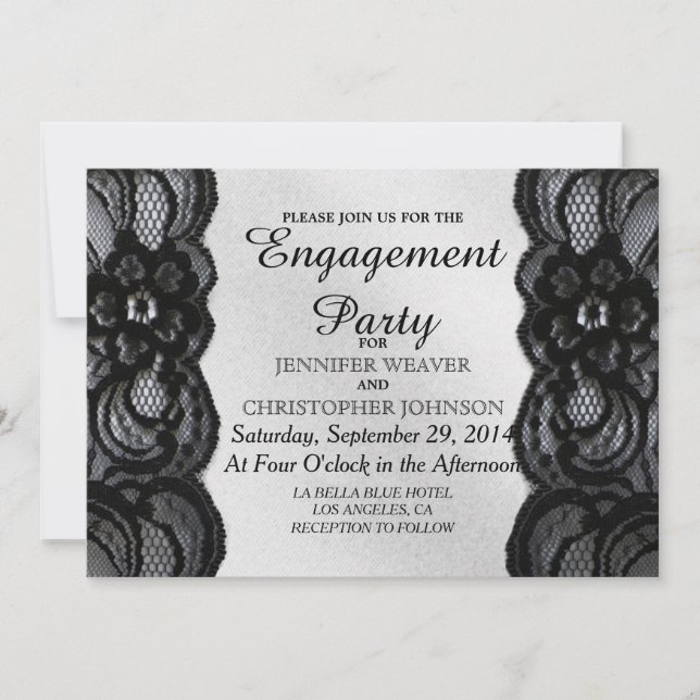 Invitations du Black Lace and Satin Engagement Par (Devant)