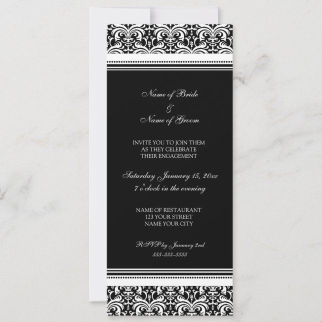 Invitations du Black White Damask Engagement Party (Devant)
